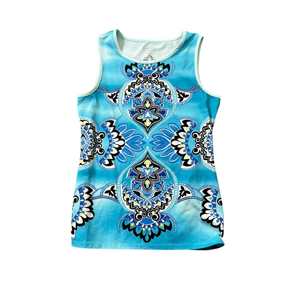 Athleta Small Tank Top Vibrant Blue Mandala Paisley Print Polyester Blend